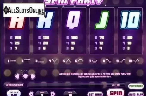 Paytable 4. Spin Party from Play'n Go
