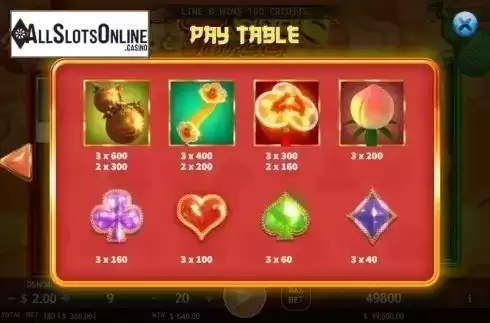 Paytable. Three Gods from KA Gaming