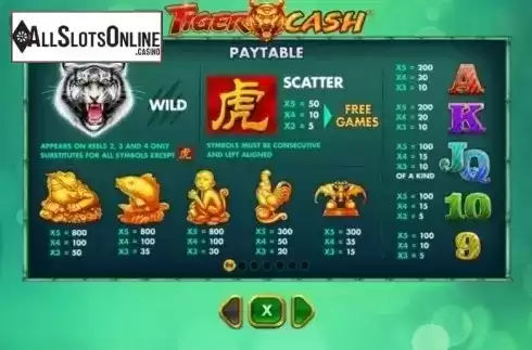 Paytable 1. Tiger Cash from Skywind Group