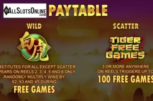 Paytable. Tiger Claw (Playtech) from Playtech