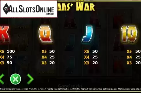Paytables  2. Titans War from Fils Game