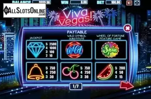 Paytable 1. Viva Vegas from Allbet Gaming