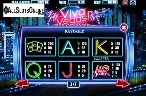 Paytable 2. Viva Vegas from Allbet Gaming