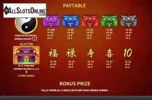 Paytable . Wu Fu Long from Skywind Group
