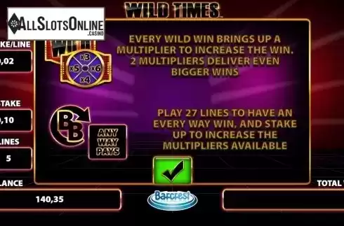 Intro Game screen 1. Wild Times from Barcrest