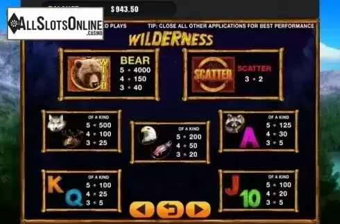 Paytable. Wilderness from GMW