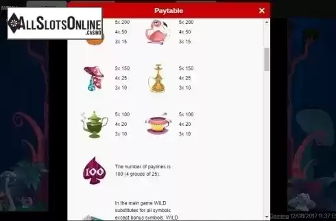 Paytable 2. Wonderland (Gamesys) from Roxor Gaming