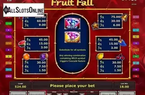 Paytable 1. Fruit Fall from Octavian Gaming