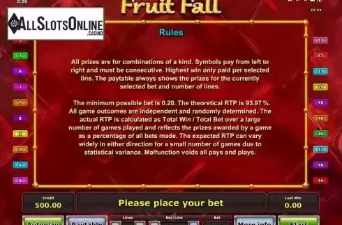 Paytable 2. Fruit Fall from Octavian Gaming