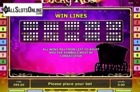 Paytable 2. Lucky Rose from Greentube