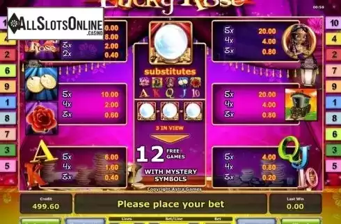 Paytable 1. Lucky Rose from Greentube