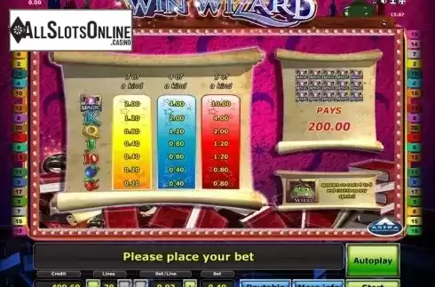 Paytable 1. Win Wizard from Greentube