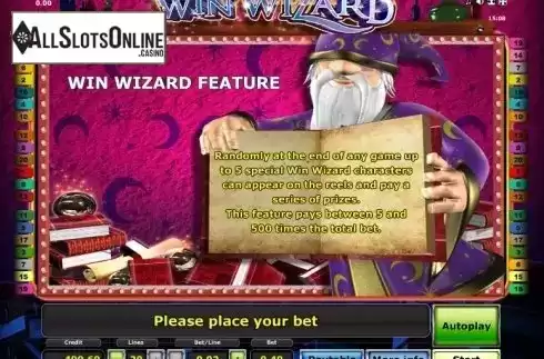 Paytable 2. Win Wizard from Greentube