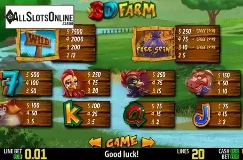 Paytable 1. 3D Farm HD from World Match