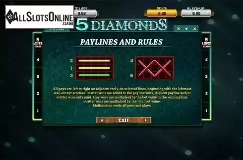 Paytable 2. 5 Diamonds	 from Betsoft
