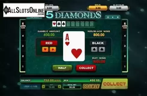 Gamble win screen. 5 Diamonds	 from Betsoft