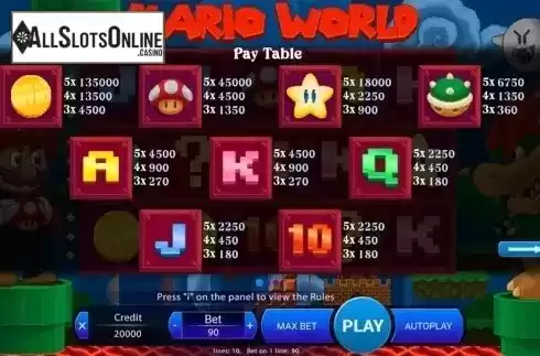 Paytable . Mario World from X Play