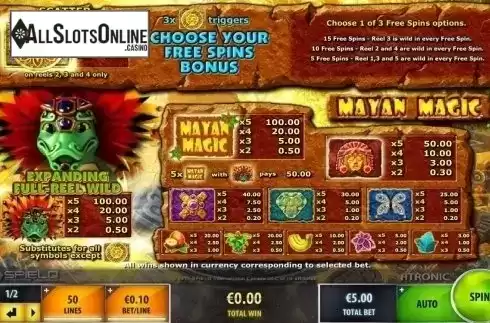 Paytable. Mayan Magic (IGT) from IGT