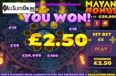 Win Screen. Mayan Bonus from Instant Win Gaming