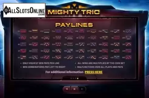 Paytable 4. Mighty Trio from Skywind Group