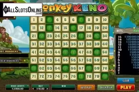 Game Screen. Monkey Keno from Microgaming