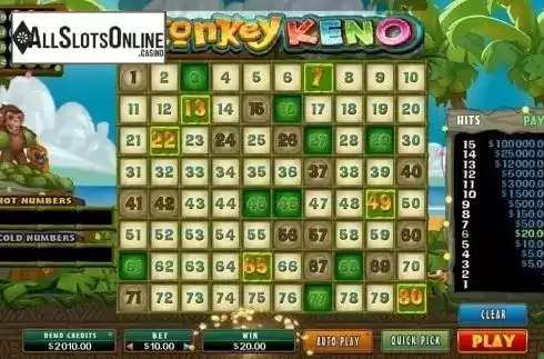 Game Screen. Monkey Keno from Microgaming