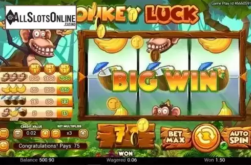Big Win screen. Monkey Luck from Swintt