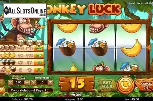 Win screen. Monkey Luck from Swintt