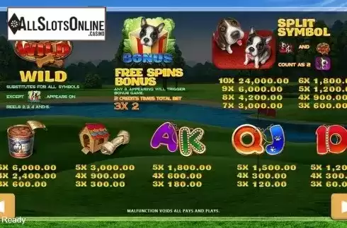 Paytable . Okie Doggie from PlayStar
