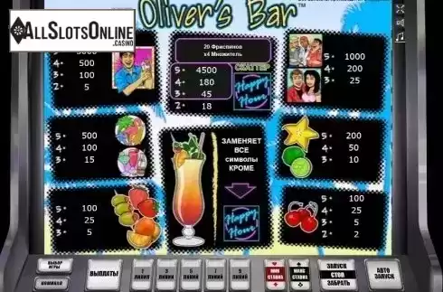 Paytable. Oliver's Bar from Novomatic