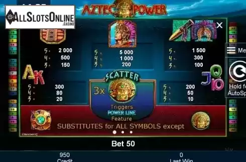 Paytable 1. Aztec Power from Greentube
