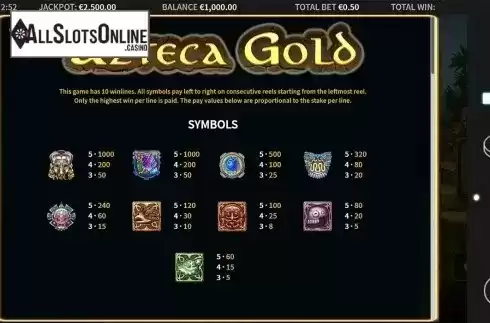 Paytable 1. Azteca Gold from MetaGU