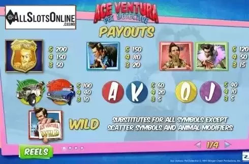 Paytable 1. Ace Ventura from Playtech