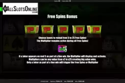 Free Spins Bonus screen