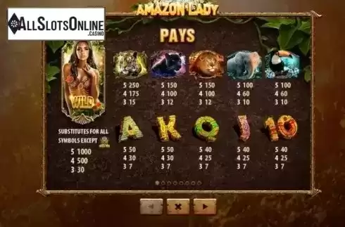Paytable 1. Amazon Lady from Skywind Group