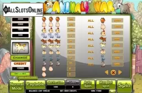 Paytable. Animals’ War from Aiwin Games