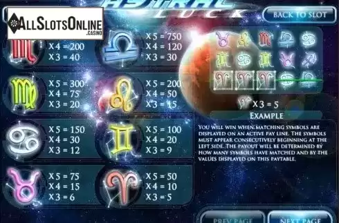 Screen2. Astral Luck from Rival Gaming