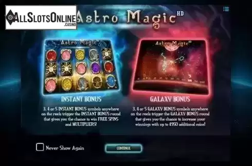 Game features. Astro Magic from iSoftBet