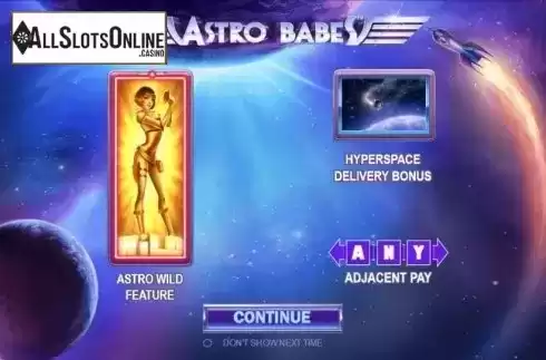Intro Game screen. Astro Babes from Playtech