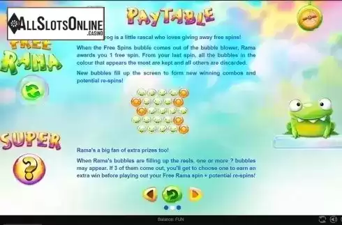 Paytable 2. Bubble Rama from Espresso Games