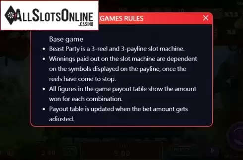 Game rules 1. Beast Party from XIN Gaming