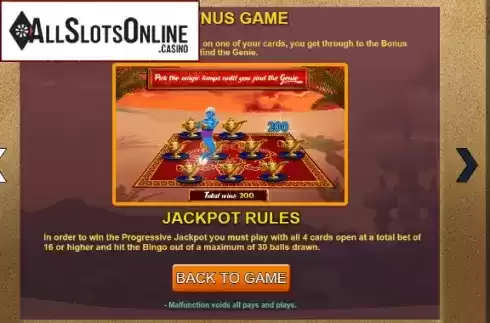 Jackpot Screen. Bingo Genie from Caleta Gaming