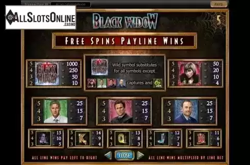 Paytable 4. Black Widow (IGT) from IGT