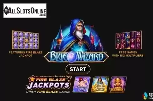 Start Screen. Blue Wizard from Rarestone Gaming