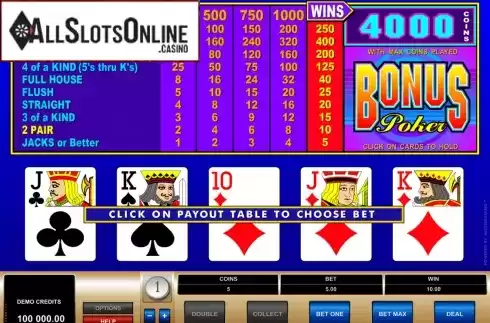 Game Screen. Bonus Poker (Microgaming) from Microgaming