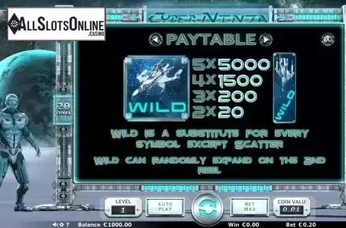 Paytable 3. Cyber Ninja from Join Games