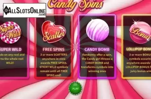 Intro Game screen. Candy Spins from MetaGU