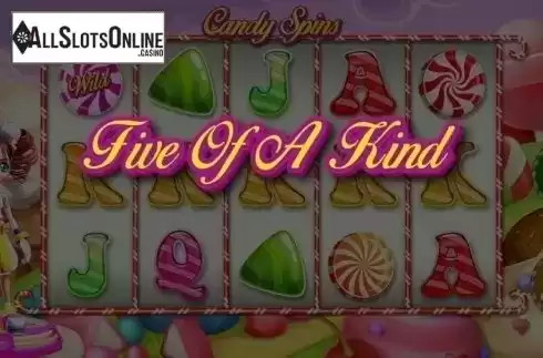 Five Of A Kind screen. Candy Spins from MetaGU