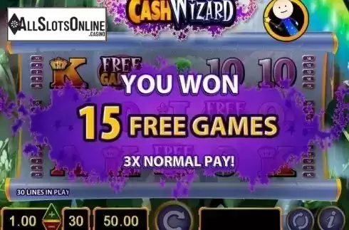 Free Spins screen. Cash Wizard from Bally
