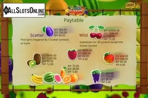Paytable 1. Cherry Bomb from Booming Games